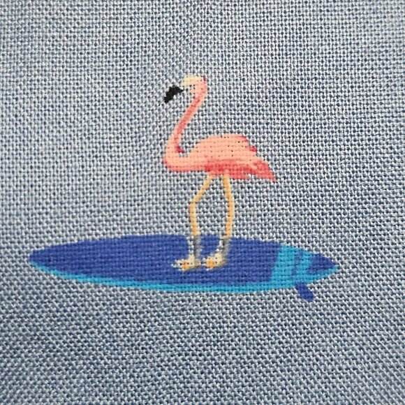 Mens Short Sleeve Button-Up Shirt W/ Flamingo Surfboard Print Eco-Friendly By Fr - Picture 4 of 12